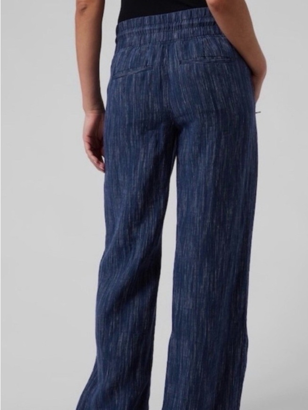 Athleta Navy Textured Cabo Linen Wide-Leg Pull-On Pants